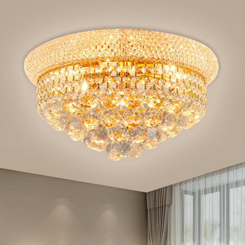 Crystal Orb Cone Flush Mount Contemporary 16"/23.5" W 6/9 Heads Close to Ceiling Light in Gold for Bedroom Gold 16" Clearhalo 'Ceiling Lights' 'Close To Ceiling Lights' 'Close to ceiling' 'Flush mount' Lighting' 1695016