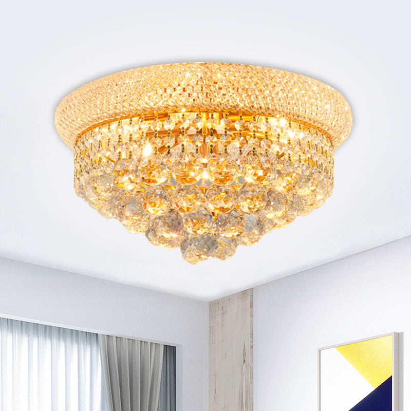 Crystal Orb Cone Flush Mount Contemporary 16"/23.5" W 6/9 Heads Close to Ceiling Light in Gold for Bedroom Clearhalo 'Ceiling Lights' 'Close To Ceiling Lights' 'Close to ceiling' 'Flush mount' Lighting' 1695017