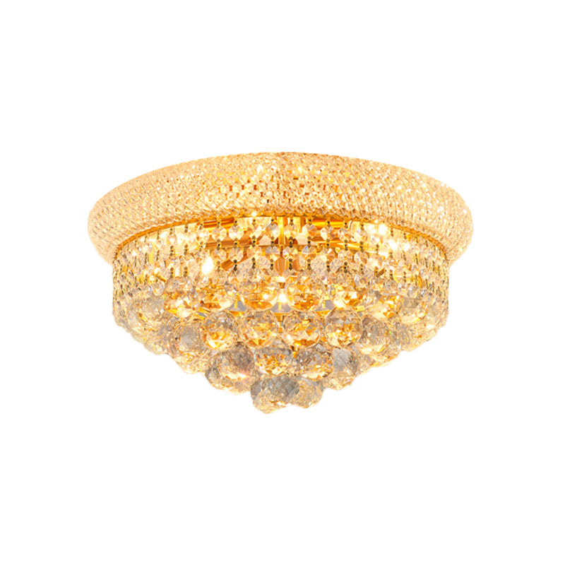 Crystal Orb Cone Flush Mount Contemporary 16"/23.5" W 6/9 Heads Close to Ceiling Light in Gold for Bedroom Clearhalo 'Ceiling Lights' 'Close To Ceiling Lights' 'Close to ceiling' 'Flush mount' Lighting' 1695018