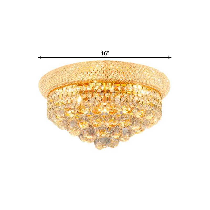 Crystal Orb Cone Flush Mount Contemporary 16"/23.5" W 6/9 Heads Close to Ceiling Light in Gold for Bedroom Clearhalo 'Ceiling Lights' 'Close To Ceiling Lights' 'Close to ceiling' 'Flush mount' Lighting' 1695019