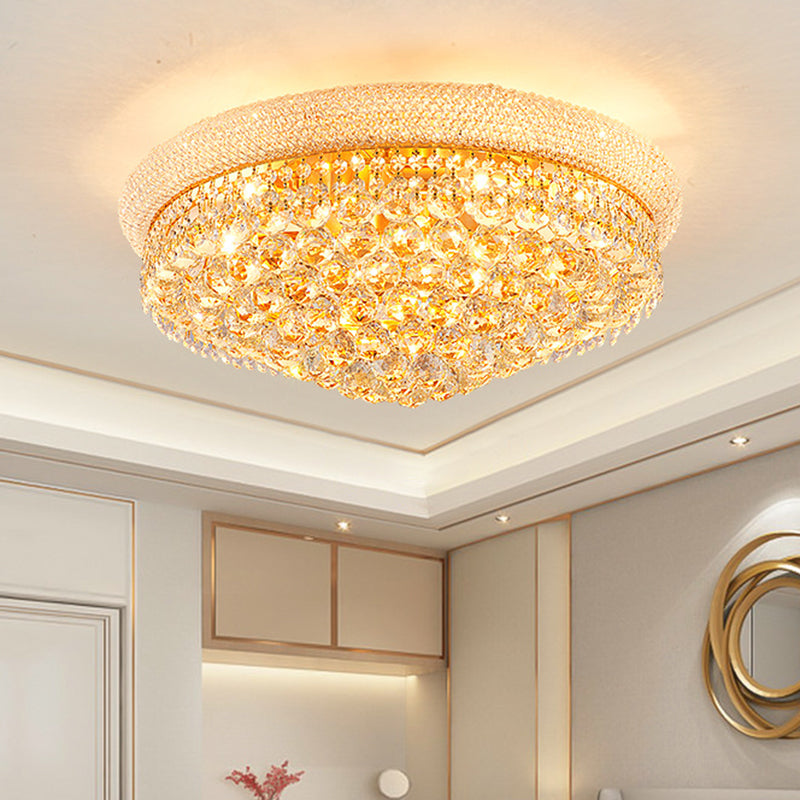 Crystal Orb Cone Flush Mount Contemporary 16"/23.5" W 6/9 Heads Close to Ceiling Light in Gold for Bedroom Gold 23.5" Clearhalo 'Ceiling Lights' 'Close To Ceiling Lights' 'Close to ceiling' 'Flush mount' Lighting' 1695020