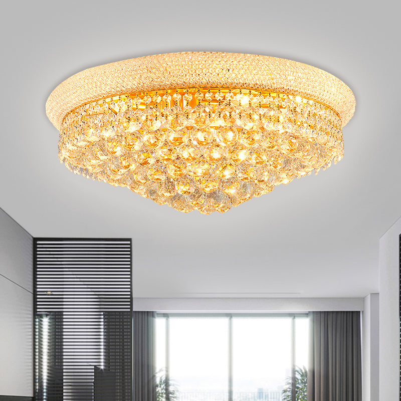 Crystal Orb Cone Flush Mount Contemporary 16"/23.5" W 6/9 Heads Close to Ceiling Light in Gold for Bedroom Clearhalo 'Ceiling Lights' 'Close To Ceiling Lights' 'Close to ceiling' 'Flush mount' Lighting' 1695021