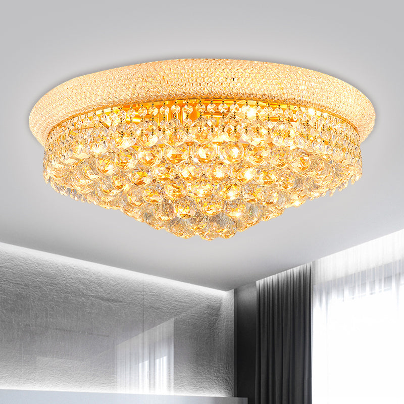 Crystal Orb Cone Flush Mount Contemporary 16"/23.5" W 6/9 Heads Close to Ceiling Light in Gold for Bedroom Clearhalo 'Ceiling Lights' 'Close To Ceiling Lights' 'Close to ceiling' 'Flush mount' Lighting' 1695022