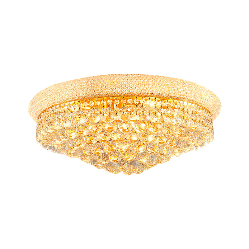 Crystal Orb Cone Flush Mount Contemporary 16"/23.5" W 6/9 Heads Close to Ceiling Light in Gold for Bedroom Clearhalo 'Ceiling Lights' 'Close To Ceiling Lights' 'Close to ceiling' 'Flush mount' Lighting' 1695023