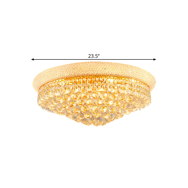 Crystal Orb Cone Flush Mount Contemporary 16"/23.5" W 6/9 Heads Close to Ceiling Light in Gold for Bedroom Clearhalo 'Ceiling Lights' 'Close To Ceiling Lights' 'Close to ceiling' 'Flush mount' Lighting' 1695024