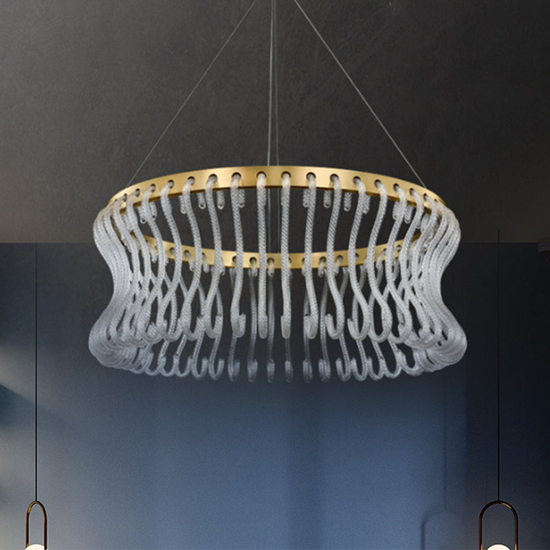 Modernist LED Hanging Chandelier Gold Finish Round Ceiling Light with Crystal Rod Shade Clearhalo 'Ceiling Lights' 'Chandeliers' 'Modern Chandeliers' 'Modern' Lighting' 1695030