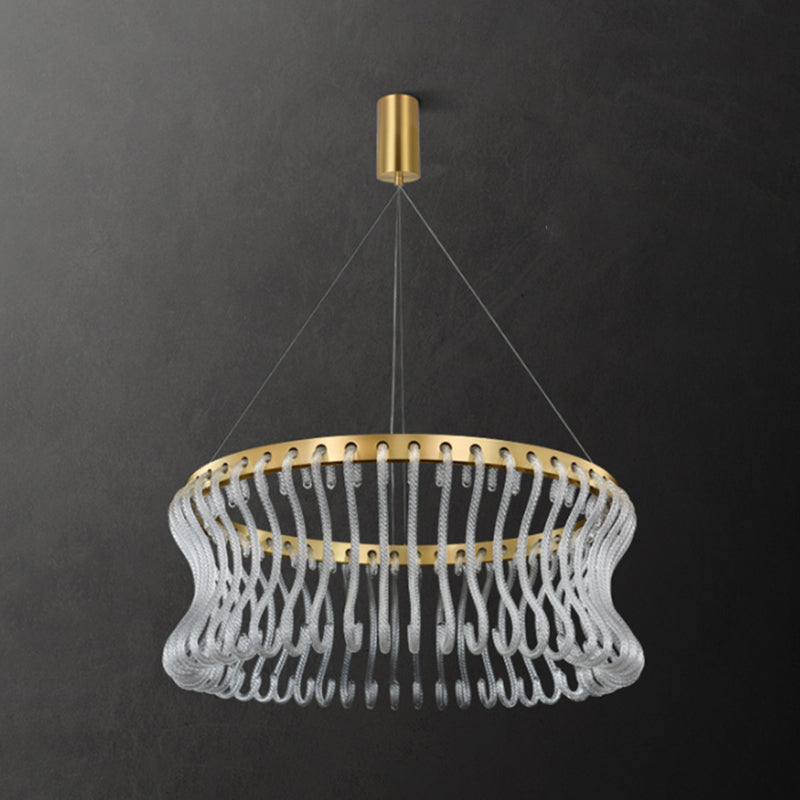 Modernist LED Hanging Chandelier Gold Finish Round Ceiling Light with Crystal Rod Shade Clearhalo 'Ceiling Lights' 'Chandeliers' 'Modern Chandeliers' 'Modern' Lighting' 1695031