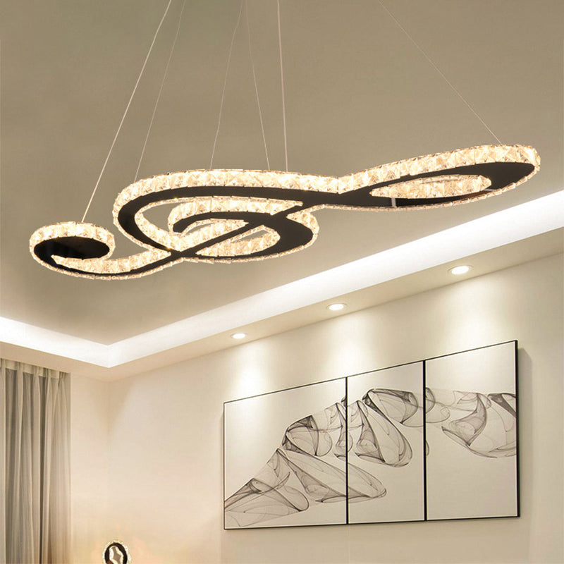 Contemporary Music Note Pendant Lamp Faceted Crystal LED Bedroom Chandelier Light Fixture in Stainless-Steel Clearhalo 'Ceiling Lights' 'Chandeliers' 'Modern Chandeliers' 'Modern' Lighting' 1695038