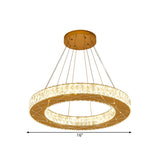 Circular Hanging Light Fixture Modernist Clear Crystal Block Stainless-Steel LED Chandelier Lamp for Bedroom Clearhalo 'Ceiling Lights' 'Chandeliers' 'Modern Chandeliers' 'Modern' Lighting' 1695044