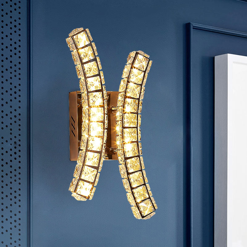 Crystal Dual Vertical Wall Sconce Lighting Simple LED Wall Light Fixture in Stainless-Steel, Warm/White Light Clearhalo 'Modern wall lights' 'Modern' 'Wall Lamps & Sconces' 'Wall Lights' Lighting' 1695046