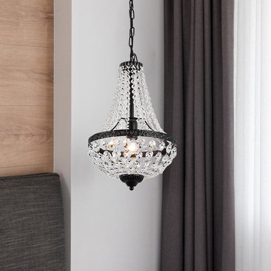 Simplicity 1 Bulb Pendant Lamp Black Basket Hanging Light Fixture with Clear Crystal Shade Black Clearhalo 'Ceiling Lights' 'Modern Pendants' 'Modern' 'Pendant Lights' 'Pendants' Lighting' 1695049