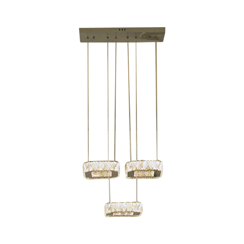 Dining Room LED Pendant Chandelier Simplicity Stainless-Steel Suspension Lamp with Square Clear Beveled Crystal Shade Clearhalo 'Ceiling Lights' 'Modern Pendants' 'Modern' 'Pendant Lights' 'Pendants' Lighting' 1695055