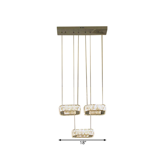 Dining Room LED Pendant Chandelier Simplicity Stainless-Steel Suspension Lamp with Square Clear Beveled Crystal Shade Clearhalo 'Ceiling Lights' 'Modern Pendants' 'Modern' 'Pendant Lights' 'Pendants' Lighting' 1695056