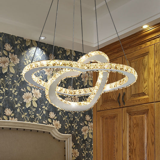 Dual Loving Heart Cut Crystal Chandelier Simple LED Chrome Suspended Lighting Fixture in Warm/White Light Clearhalo 'Ceiling Lights' 'Chandeliers' 'Modern Chandeliers' 'Modern' Lighting' 1695058