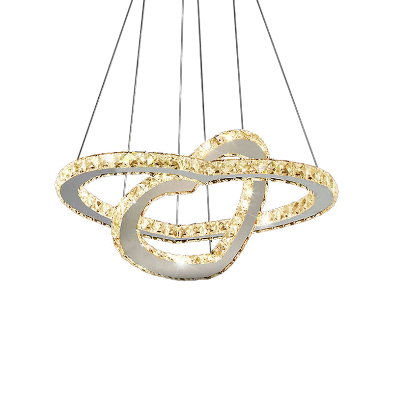 Dual Loving Heart Cut Crystal Chandelier Simple LED Chrome Suspended Lighting Fixture in Warm/White Light Clearhalo 'Ceiling Lights' 'Chandeliers' 'Modern Chandeliers' 'Modern' Lighting' 1695059