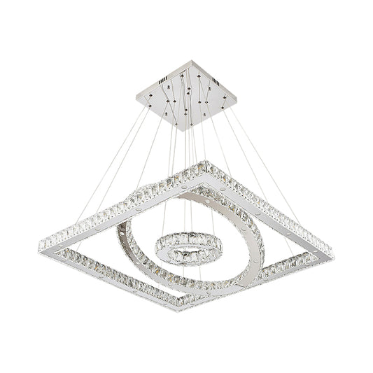 LED Living Room Ceiling Lamp Simple Stainless-Steel Chandelier with Round and Square Crystal Shade in Warm/White Light Clearhalo 'Ceiling Lights' 'Chandeliers' 'Modern Chandeliers' 'Modern' Lighting' 1695063