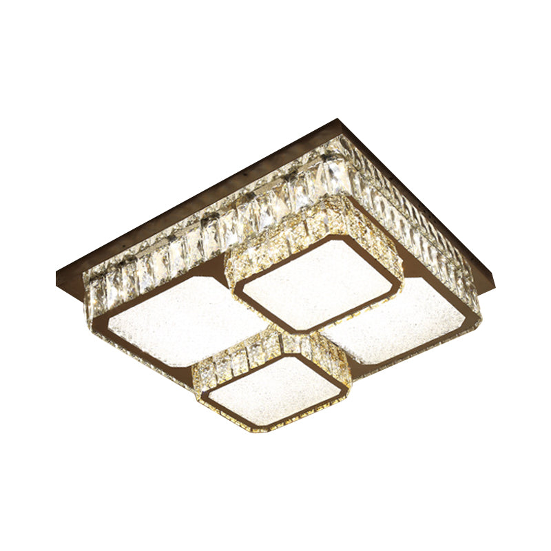 Beveled Crystal Square Flush Mount Lamp Simple LED Chrome Close to Ceiling Lamp in Warm/White Light Clearhalo 'Ceiling Lights' 'Close To Ceiling Lights' 'Close to ceiling' 'Flush mount' Lighting' 1695075