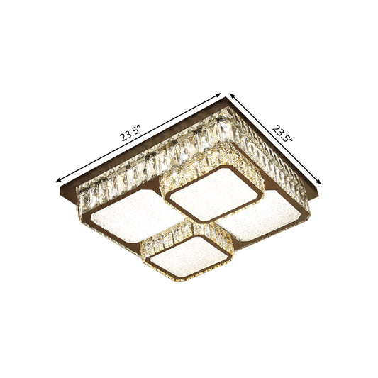 Beveled Crystal Square Flush Mount Lamp Simple LED Chrome Close to Ceiling Lamp in Warm/White Light Clearhalo 'Ceiling Lights' 'Close To Ceiling Lights' 'Close to ceiling' 'Flush mount' Lighting' 1695076