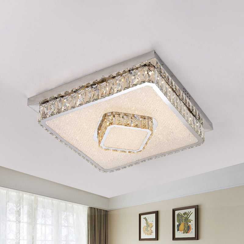 Beveled Crystal Square Flush Mount Lamp Simple LED Chrome Close to Ceiling Lamp in Warm/White Light Chrome A Clearhalo 'Ceiling Lights' 'Close To Ceiling Lights' 'Close to ceiling' 'Flush mount' Lighting' 1695077