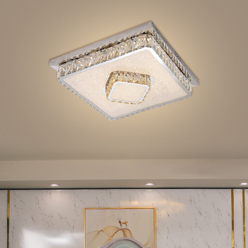 Beveled Crystal Square Flush Mount Lamp Simple LED Chrome Close to Ceiling Lamp in Warm/White Light Clearhalo 'Ceiling Lights' 'Close To Ceiling Lights' 'Close to ceiling' 'Flush mount' Lighting' 1695078