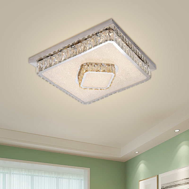 Beveled Crystal Square Flush Mount Lamp Simple LED Chrome Close to Ceiling Lamp in Warm/White Light Clearhalo 'Ceiling Lights' 'Close To Ceiling Lights' 'Close to ceiling' 'Flush mount' Lighting' 1695079