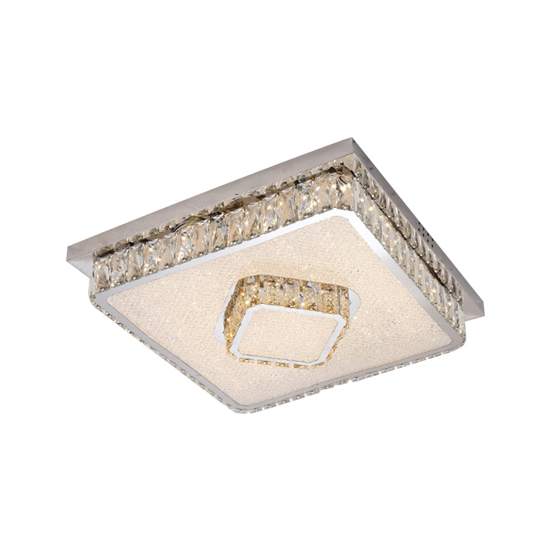 Beveled Crystal Square Flush Mount Lamp Simple LED Chrome Close to Ceiling Lamp in Warm/White Light Clearhalo 'Ceiling Lights' 'Close To Ceiling Lights' 'Close to ceiling' 'Flush mount' Lighting' 1695080