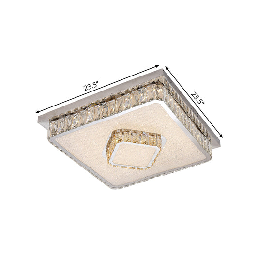 Beveled Crystal Square Flush Mount Lamp Simple LED Chrome Close to Ceiling Lamp in Warm/White Light Clearhalo 'Ceiling Lights' 'Close To Ceiling Lights' 'Close to ceiling' 'Flush mount' Lighting' 1695081