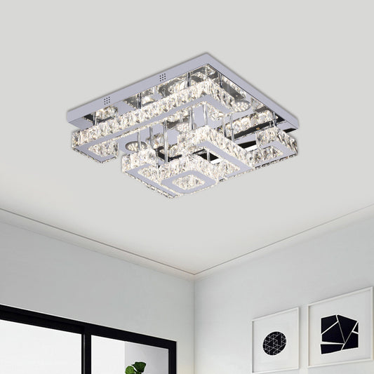 LED Guest Room Semi Flush Minimalist Chrome Ceiling Lamp with Tiered Square Crystal Shade Chrome Remote Control Stepless Dimming Clearhalo 'Ceiling Lights' 'Close To Ceiling Lights' 'Close to ceiling' 'Semi-flushmount' Lighting' 1695082