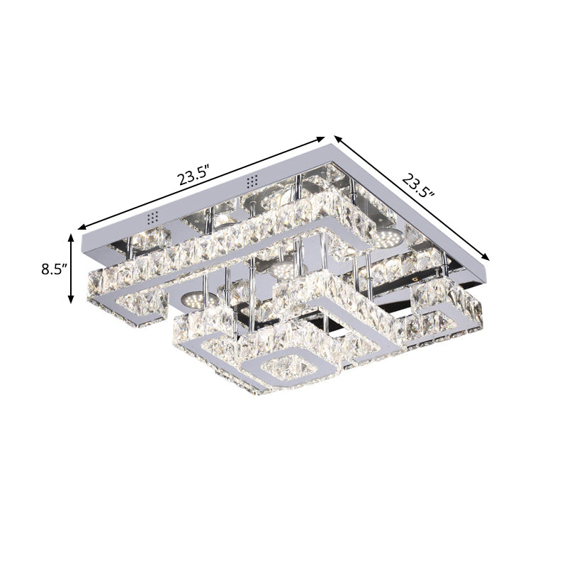 LED Guest Room Semi Flush Minimalist Chrome Ceiling Lamp with Tiered Square Crystal Shade Clearhalo 'Ceiling Lights' 'Close To Ceiling Lights' 'Close to ceiling' 'Semi-flushmount' Lighting' 1695085