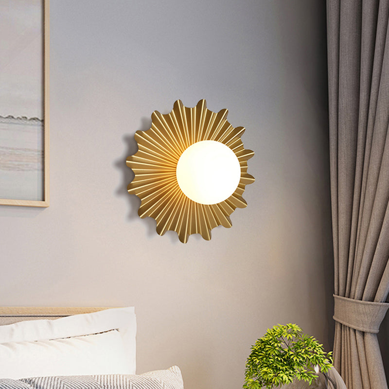 Flower Metallic Wall Light Sconce Cartoon 1 Light Gold Wall Lamp with Milk Glass Shade Gold Clearhalo 'Wall Lamps & Sconces' 'Wall Lights' Lighting' 1695118