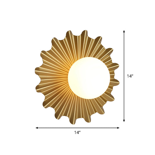 Flower Metallic Wall Light Sconce Cartoon 1 Light Gold Wall Lamp with Milk Glass Shade Clearhalo 'Wall Lamps & Sconces' 'Wall Lights' Lighting' 1695121