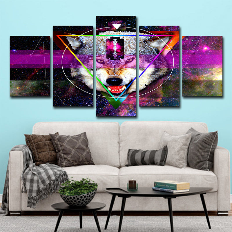 Purple Wolf Head Wall Art Decor Multi-Piece Modernist House Interior Canvas Print Clearhalo 'Art Gallery' 'Canvas Art' 'Contemporary Art Gallery' 'Modern' Arts' 1695164