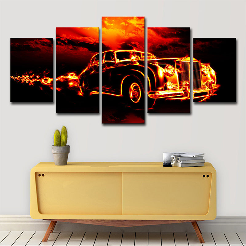 Vintage Car Wall Art Multi-Piece Contemporary Boys Bedroom Canvas in Orange-Black Orange Clearhalo 'Art Gallery' 'Canvas Art' 'Contemporary Art Gallery' 'Modern' Arts' 1695176