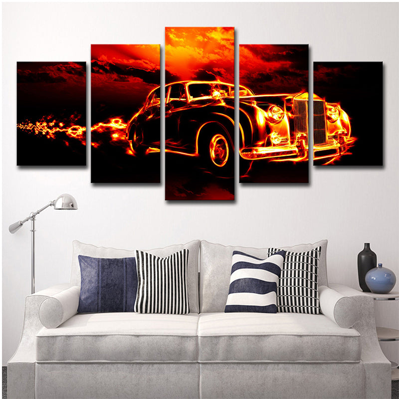 Vintage Car Wall Art Multi-Piece Contemporary Boys Bedroom Canvas in Orange-Black Clearhalo 'Art Gallery' 'Canvas Art' 'Contemporary Art Gallery' 'Modern' Arts' 1695178