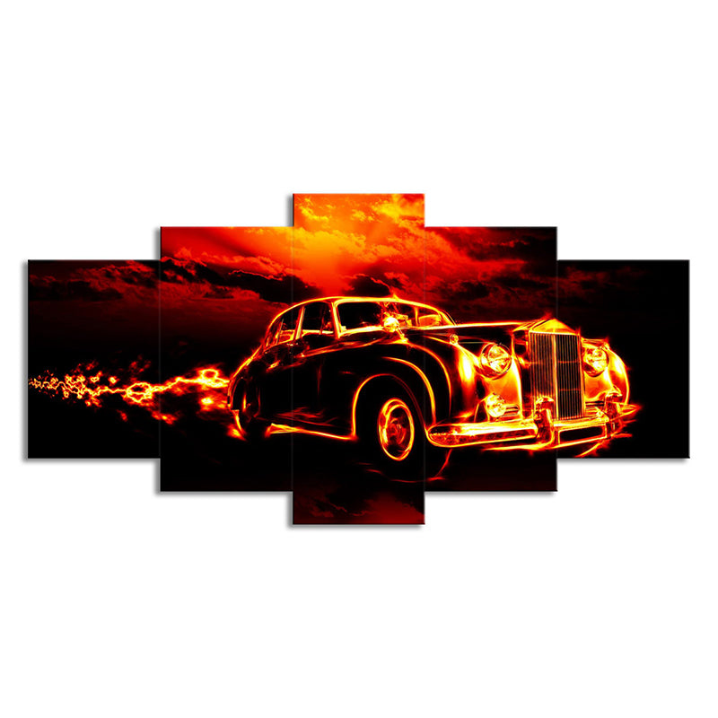 Vintage Car Wall Art Multi-Piece Contemporary Boys Bedroom Canvas in Orange-Black Clearhalo 'Art Gallery' 'Canvas Art' 'Contemporary Art Gallery' 'Modern' Arts' 1695179