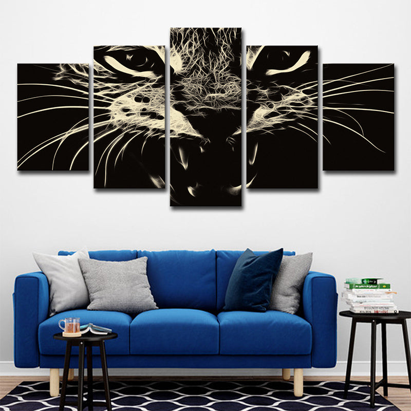 Black Cat Wall Art Pet Modern Style Multi-Piece Canvas Print for Living Room Black Clearhalo 'Art Gallery' 'Canvas Art' 'Contemporary Art Gallery' 'Modern' Arts' 1695317