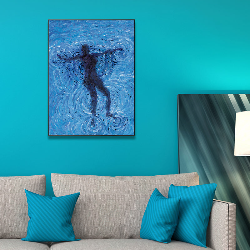 Floating in the Sea Canvas Print Modernism Textured Bedroom Wall Art in Blue Clearhalo 'Art Gallery' 'Canvas Art' 'Contemporary Art Gallery' 'Modern' Arts' 1695333