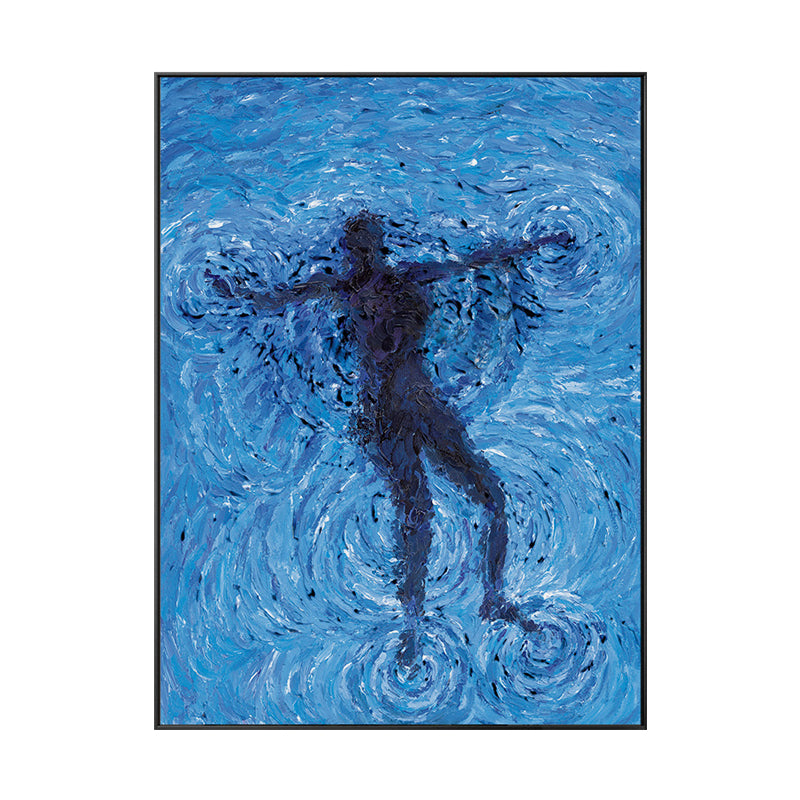 Floating in the Sea Canvas Print Modernism Textured Bedroom Wall Art in Blue Clearhalo 'Art Gallery' 'Canvas Art' 'Contemporary Art Gallery' 'Modern' Arts' 1695334