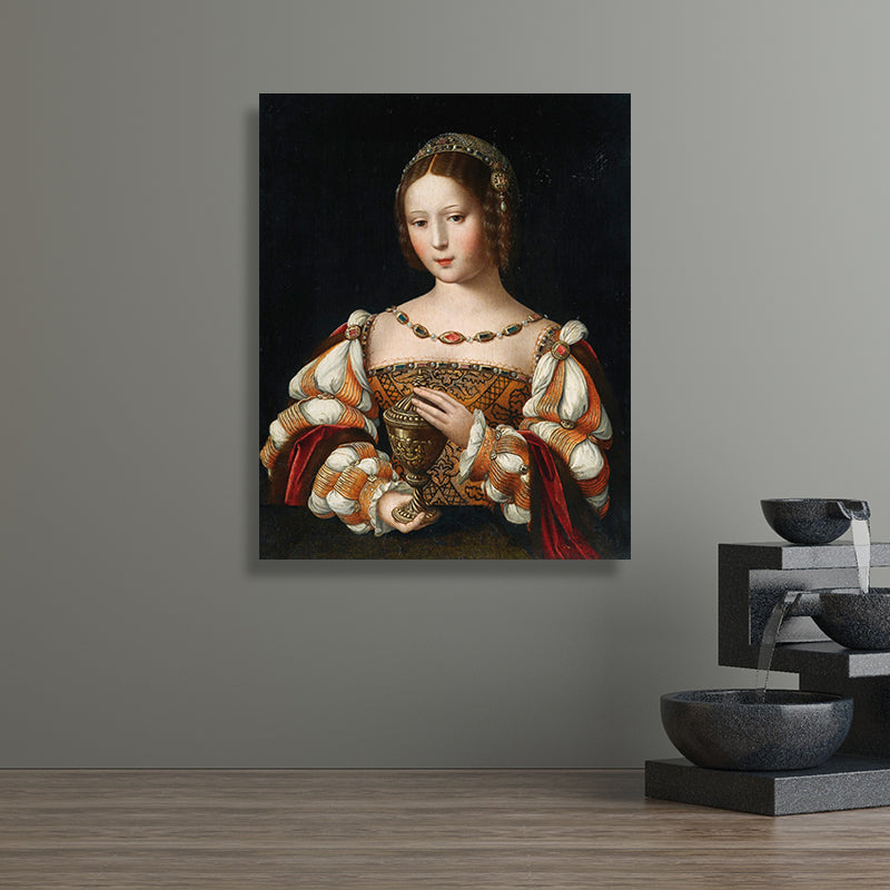 Noblewoman Portrait Painting Textured Retro Style Home Canvas Wall Art in Dark Color Orange Clearhalo 'Arts' 'Canvas Art' 1695338