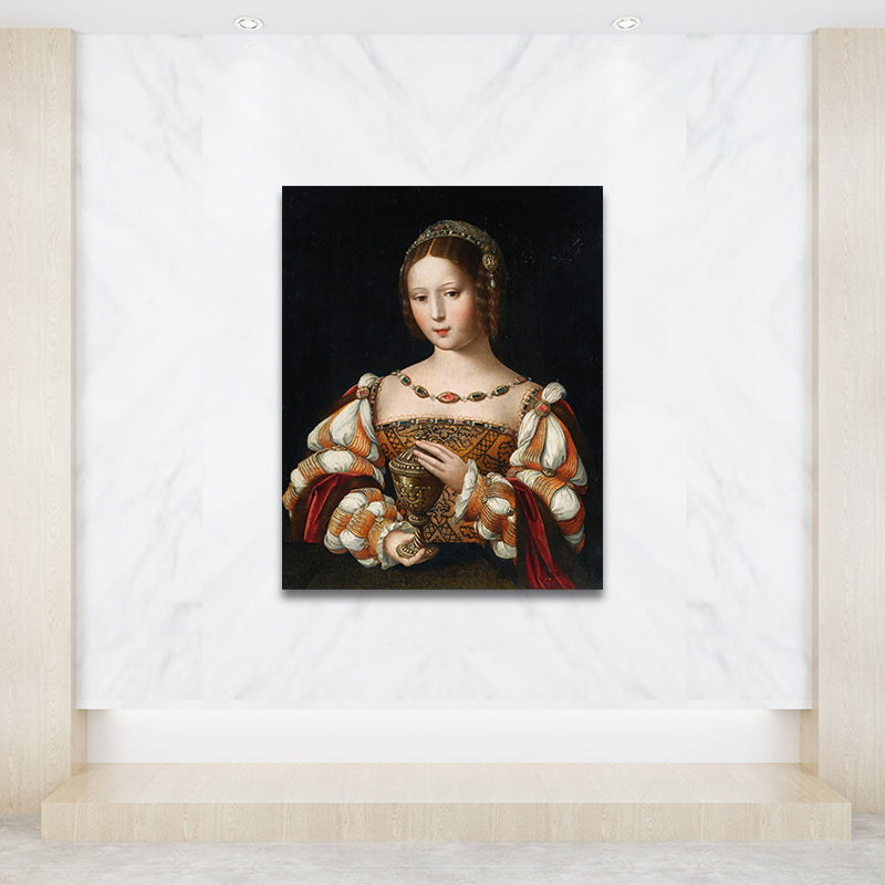 Noblewoman Portrait Painting Textured Retro Style Home Canvas Wall Art in Dark Color Clearhalo 'Arts' 'Canvas Art' 1695340