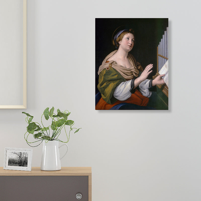 Noblewoman Portrait Painting Textured Retro Style Home Canvas Wall Art in Dark Color Green Clearhalo 'Arts' 'Canvas Art' 1695345