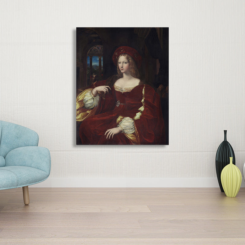 Noblewoman Portrait Painting Textured Retro Style Home Canvas Wall Art in Dark Color Clearhalo 'Arts' 'Canvas Art' 1695350