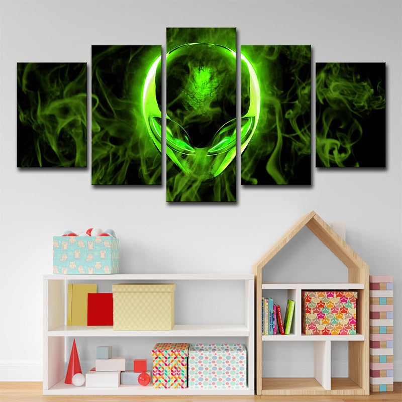 Contemporary Fantasy Alien Art Print Green Multi-Piece Canvas for Teenage Bedroom Clearhalo 'Art Gallery' 'Canvas Art' 'Contemporary Art Gallery' 'Modern' Arts' 1695382