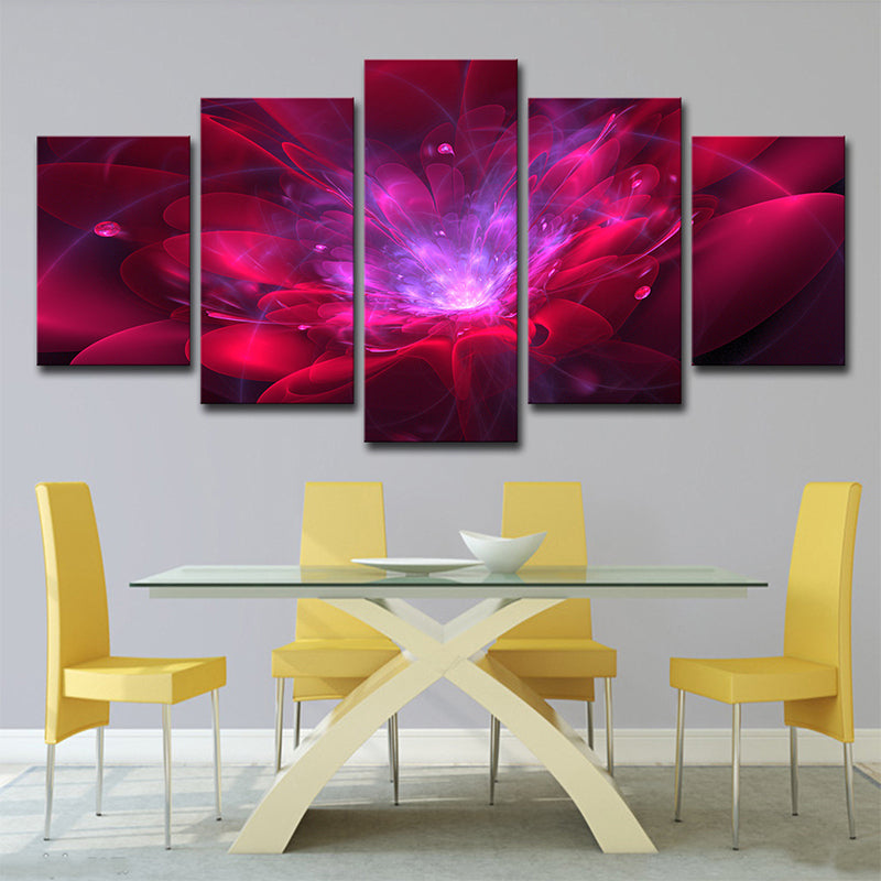 Red Flower Blossom Canvas Print Multi-Piece Stylish Girls Bedroom Wall Art Decor Clearhalo 'Art Gallery' 'Canvas Art' 'Contemporary Art Gallery' 'Modern' Arts' 1695389
