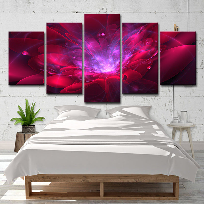 Red Flower Blossom Canvas Print Multi-Piece Stylish Girls Bedroom Wall Art Decor Clearhalo 'Art Gallery' 'Canvas Art' 'Contemporary Art Gallery' 'Modern' Arts' 1695390