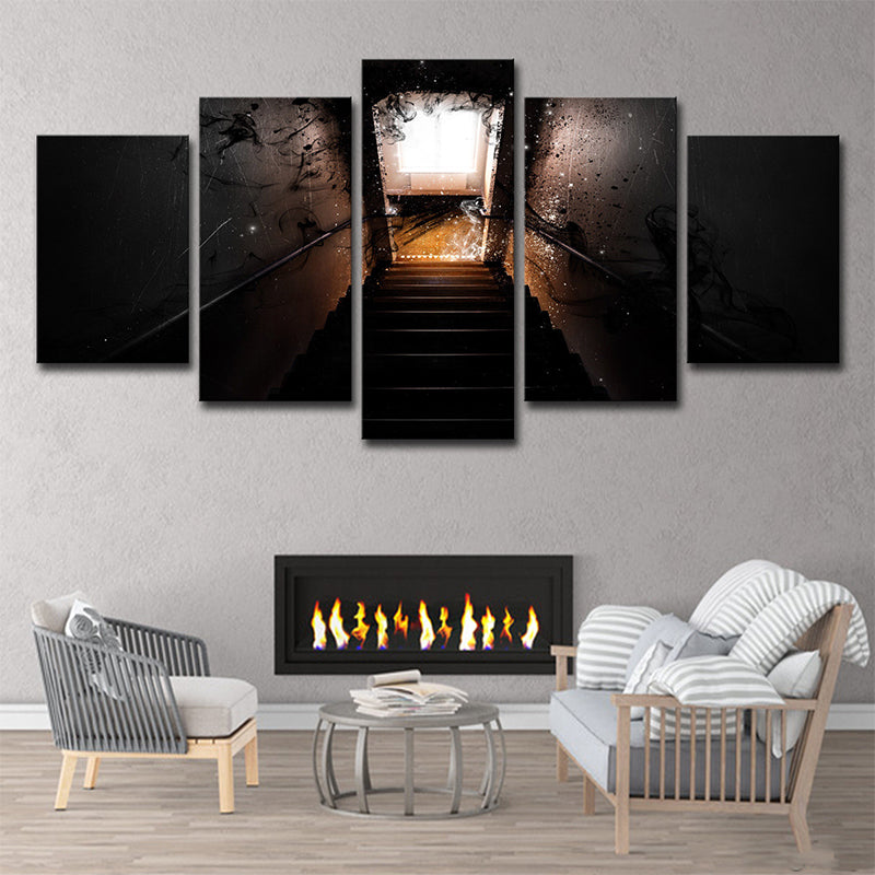 Multi-Piece Dark Stairway Wall Art Modernism Canvas Print for Living Room, Brown Clearhalo 'Art Gallery' 'Canvas Art' 'Contemporary Art Gallery' 'Modern' Arts' 1695411