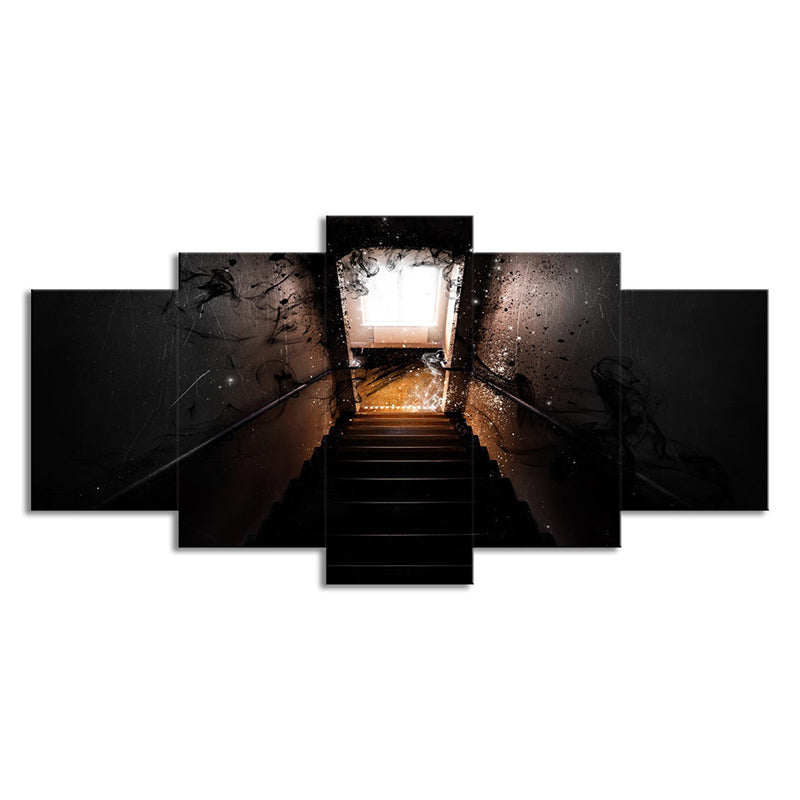 Multi-Piece Dark Stairway Wall Art Modernism Canvas Print for Living Room, Brown Clearhalo 'Art Gallery' 'Canvas Art' 'Contemporary Art Gallery' 'Modern' Arts' 1695412