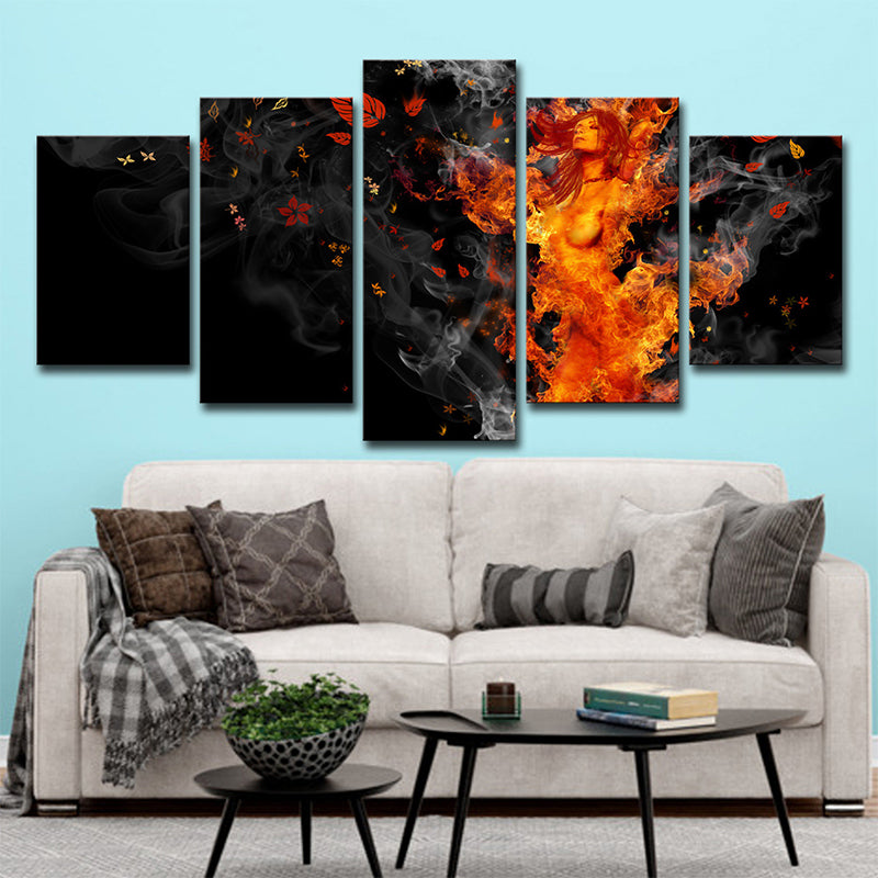 Nirvana Canvas Art Modern Beautiful Woman on Fire Wall Decor in Yellow and Black Clearhalo 'Art Gallery' 'Canvas Art' 'Contemporary Art Gallery' 'Modern' Arts' 1695446