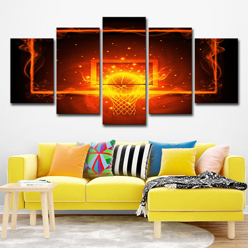 Sports Basketball Shot Box Art Print Modern Multi-Piece Canvas in Yellow for Boys Room Yellow Clearhalo 'Art Gallery' 'Canvas Art' 'Contemporary Art Gallery' 'Modern' Arts' 1695473