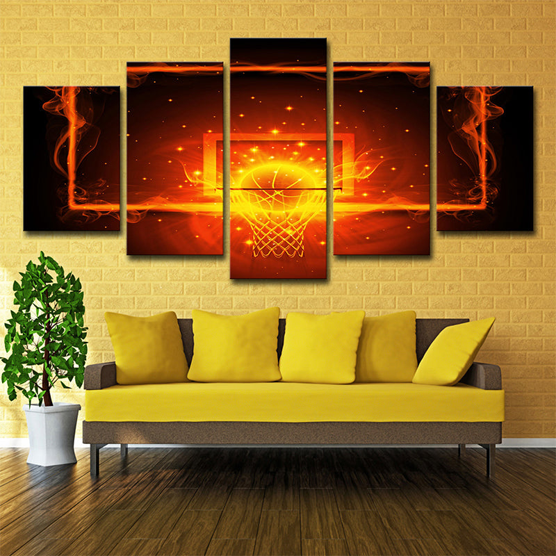 Sports Basketball Shot Box Art Print Modern Multi-Piece Canvas in Yellow for Boys Room Clearhalo 'Art Gallery' 'Canvas Art' 'Contemporary Art Gallery' 'Modern' Arts' 1695475
